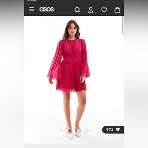 New w/ tags! ASOS fluted sleeve pleated chevron chiffon dress | fuschia | size 8